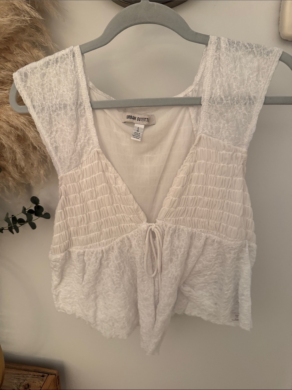 Urban Outfitters White Smocked Tie-Front Camisole